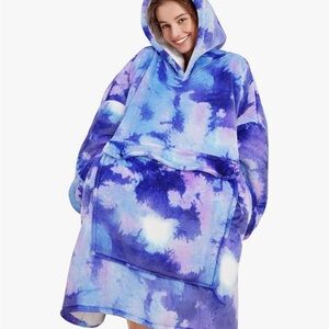 TWO Blue and Purple Tie-Dye Oversized Hoodie Blanket